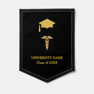 Golden Graduation Cap & Caduceus Medical Pennant