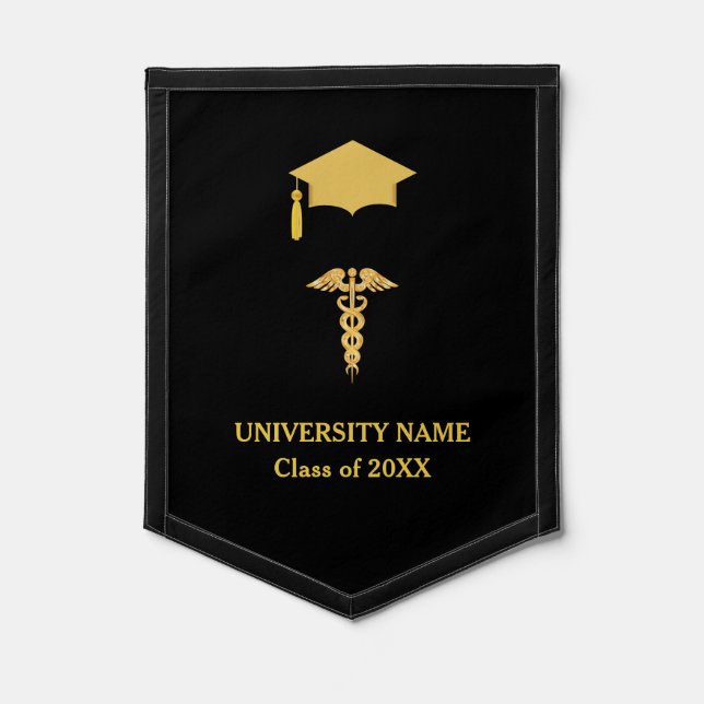 Golden Graduation Cap & Caduceus Medical Pennant (Front)