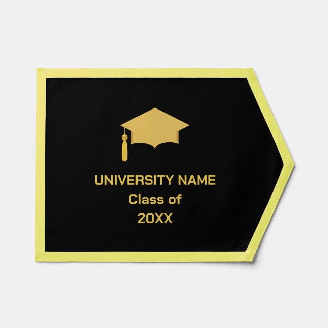 Golden Graduation Cap & Text on Black Pennant (Front)