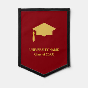 Golden Graduation Cap & Text on Burgundy Pennant
