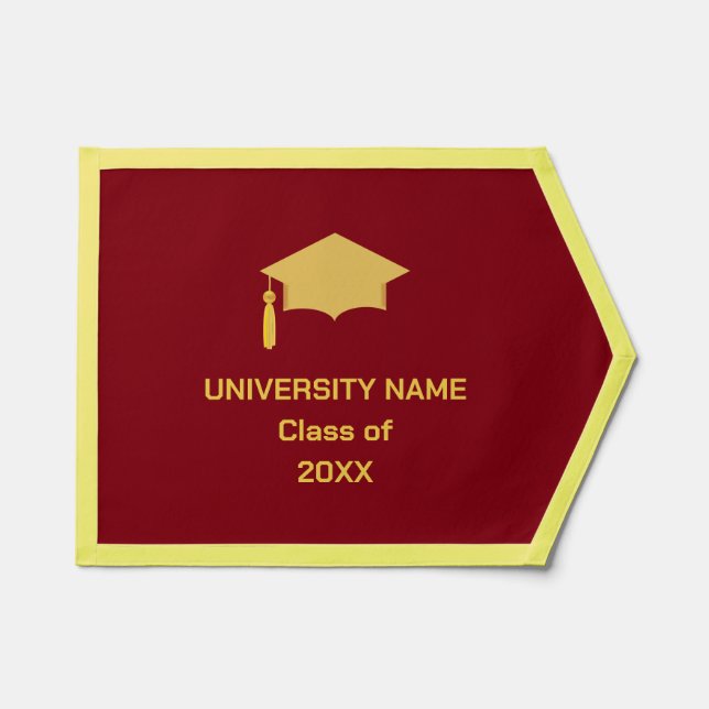 Golden Graduation Cap & Text on Burgundy Pennant (Front)