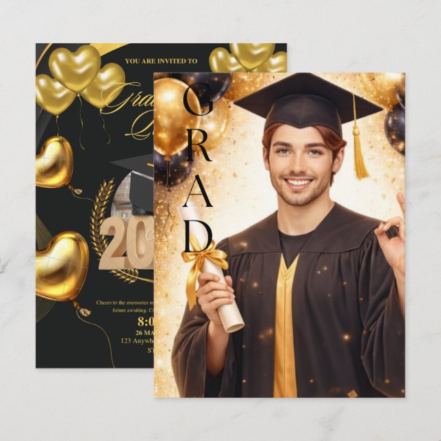 Golden Graduation Celebration 2026 Invitation (Front/Back)