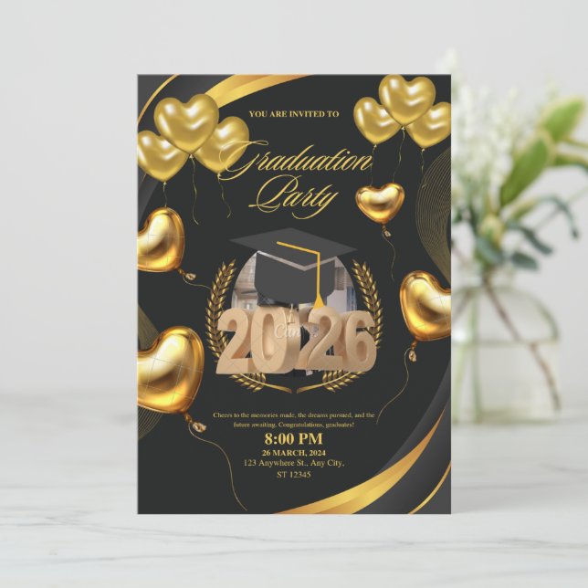 Golden Graduation Celebration 2026 Invitation (Standing Front)
