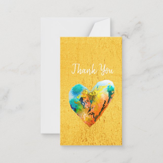 Golden graffiti heart watercolor art note card (Front)
