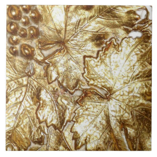 GOLDEN GRAPE LEAVES CERAMIC TILE