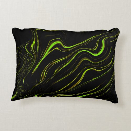 Golden grass wavy green long traces on black fund accent pillow
