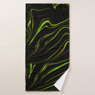 Golden grass, wavy green long traces on black fund bath towel set