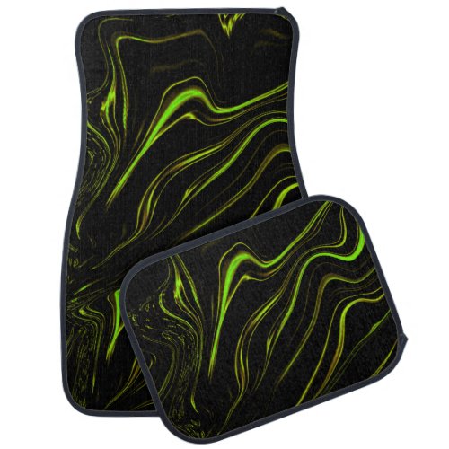 Golden grass wavy green long traces on black fund car floor mat