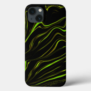 Golden grass, wavy green long traces on black fund iPhone 13 case