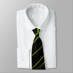 Golden grass, wavy green long traces on black fund neck tie