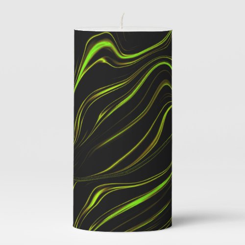 Golden grass wavy green long traces on black fund pillar candle