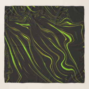 Golden grass, wavy green long traces on black fund scarf