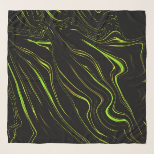 Golden grass wavy green long traces on black fund scarf