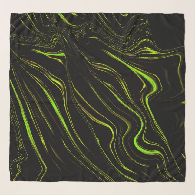 Golden grass, wavy green long traces on black fund scarf (Front (Horizontal))