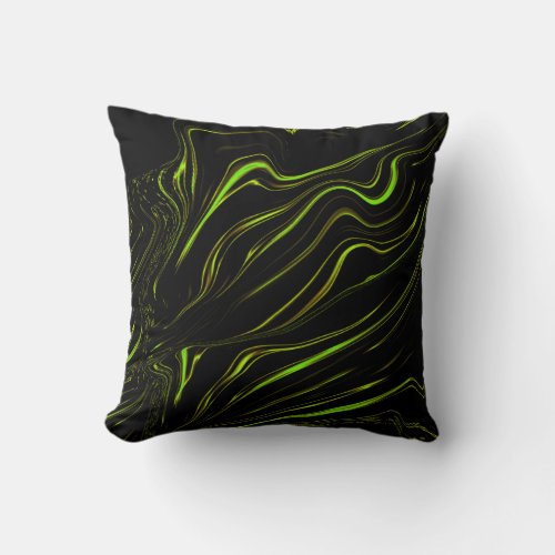Golden grass wavy green long traces on black fund throw pillow