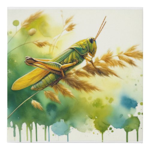 Golden Grasshopper REF109 _ Watercolor Faux Canvas Print