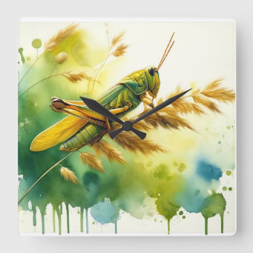 Golden Grasshopper REF109 _ Watercolor Square Wall Clock
