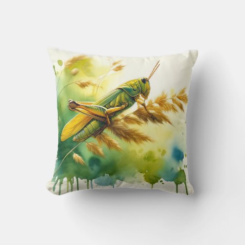 Golden Grasshopper REF109 _ Watercolor Throw Pillow