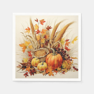 Golden Gratitude Medley: Foliage and Florals Napkins