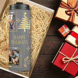 Golden Gray 5 Photo Template Christmas Tree Thermal Tumbler