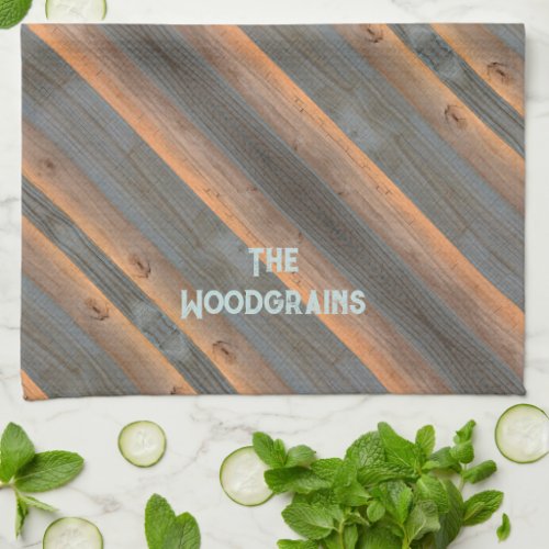 Golden Gray diagonal Woodgrain Rustic Kitchen Towel