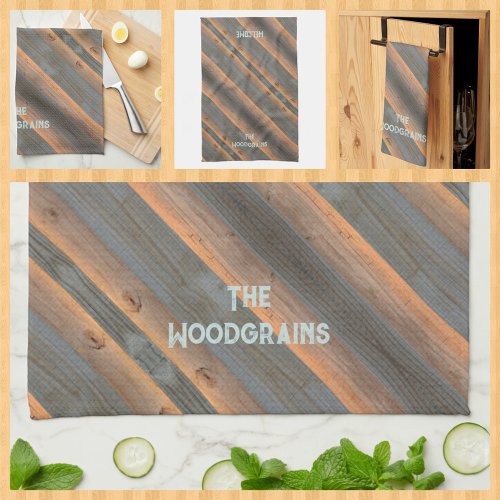 Golden Gray diagonal Woodgrain Rustic Kitchen Towel