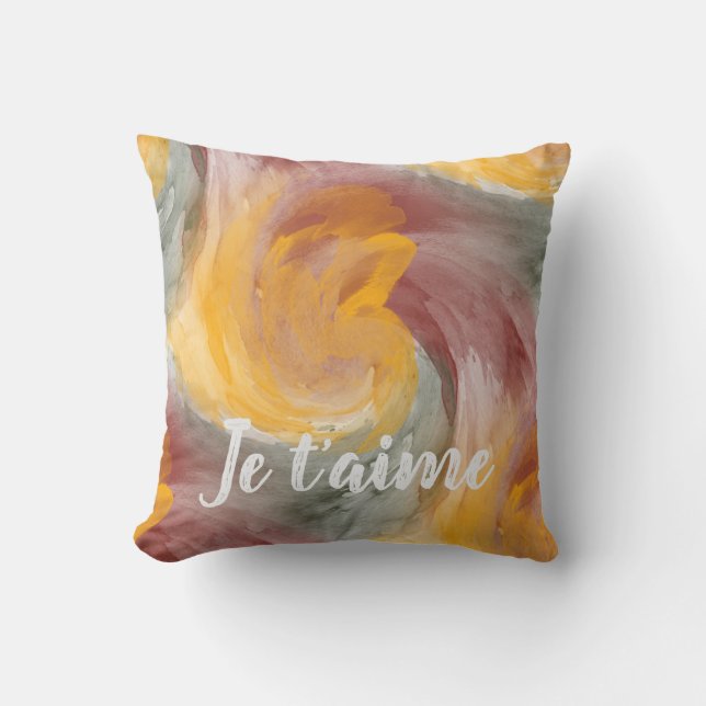 Golden Gray Je Taime Abstract Throw Pillow (Front)