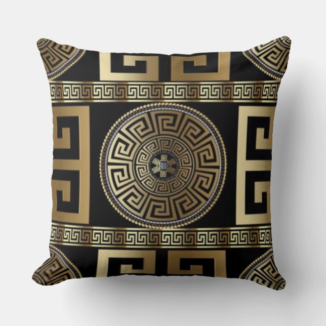 Golden Greek Key of Life  Throw Pillow (Front)