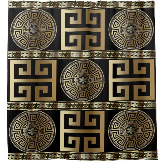 Golden Greek Key Shower Curtain (Front)
