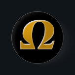Golden Greek Omega - Symbol of Resistance Button<br><div class="desc">The Greek letter Omega representing the electrical unit of resistance is presented here in beautiful gold tone. Use it to demonstrate your personal resistance to a cause or for more scientific reasons. Note, on many products you can use the customize feature to change the size of the Omega symbol and...</div>