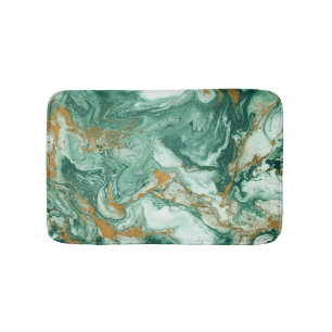 Golden-green acrylic: marble texture art. bath mat