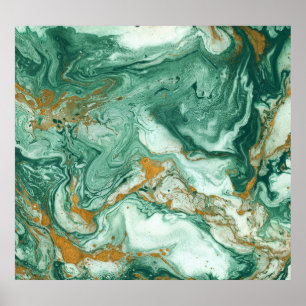 Golden-green acrylic: marble texture art. poster