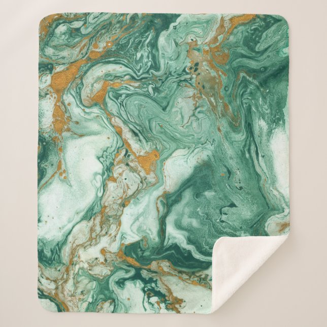 Golden-green acrylic: marble texture art. sherpa blanket (Front)