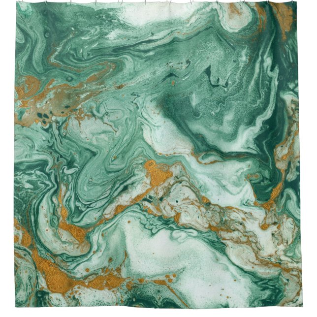 Golden-green acrylic: marble texture art. shower curtain (Front)