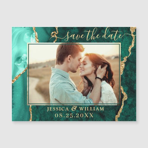 Golden Green Agate Save the Date Magnetic Card