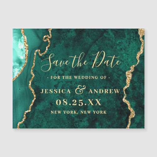 Golden Green Agate Save the Date Magnetic Card