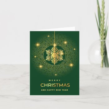 Golden Green Christmas Ornament Corporate Greeting Holiday Card by Holiday_Wishes at Zazzle