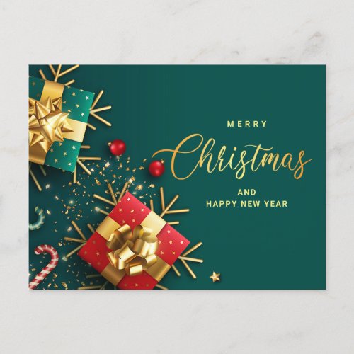Golden Green Christmas Ornament Corporate Greeting Holiday Postcard