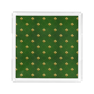 Golden Green Clover Pattern Acrylic Tray