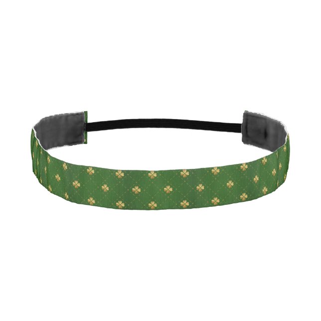 Golden Green Clover Pattern Athletic Headband (Front)