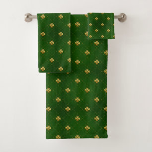 Golden Green Clover Pattern Bath Towel Set