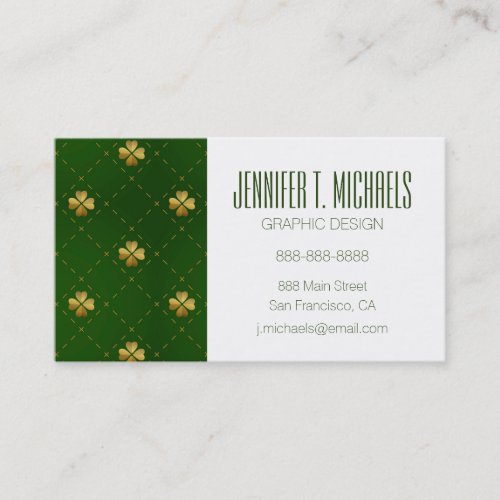 Golden Green Clover Pattern Business Card