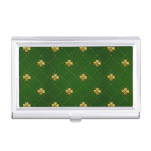 Golden Green Clover Pattern Business Card Case