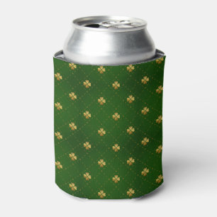 Golden Green Clover Pattern Can Cooler