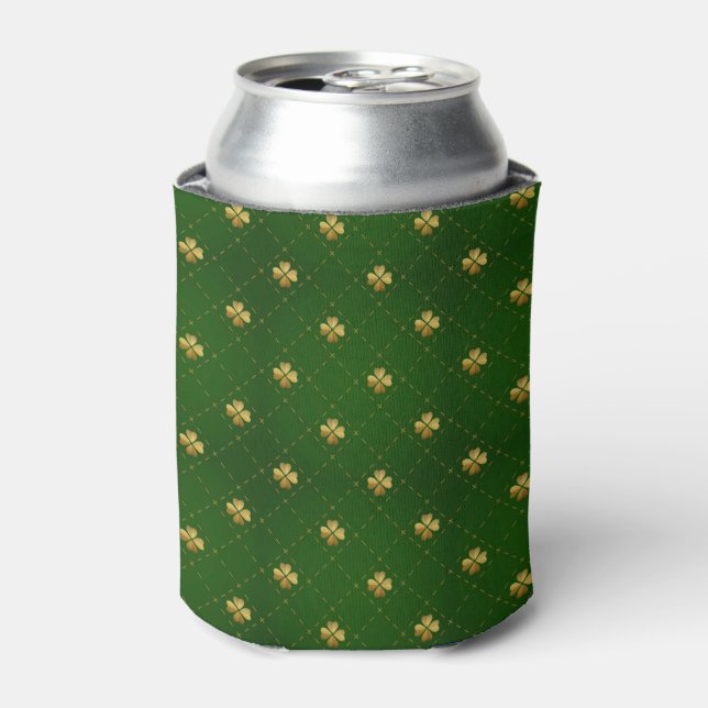 Golden Green Clover Pattern Can Cooler (Can Front)