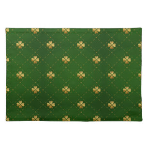 Golden Green Clover Pattern Cloth Placemat