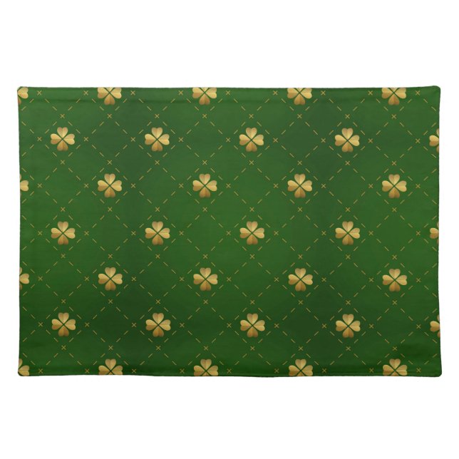 Golden Green Clover Pattern Cloth Placemat (Front)