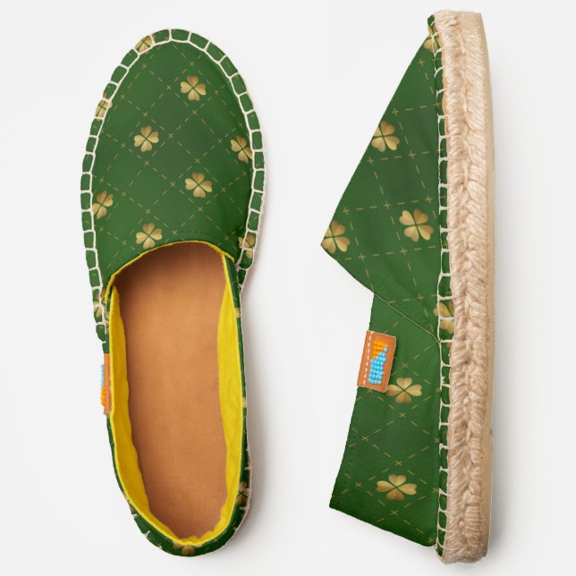 Golden Green Clover Pattern Espadrilles (Side)