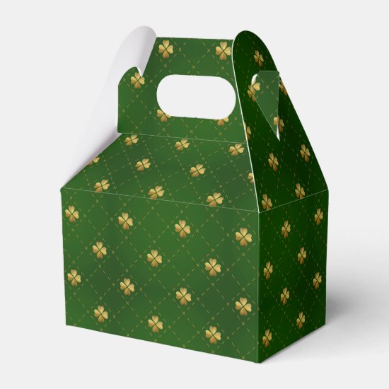 Golden Green Clover Pattern Favor Box
