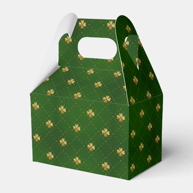 Golden Green Clover Pattern Favor Boxes (Front Side)